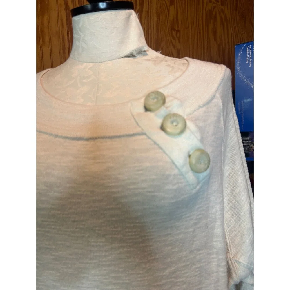 Free People We the Free Don't Forget‎ Me Cream Boatneck Button Long Sleeve Top S